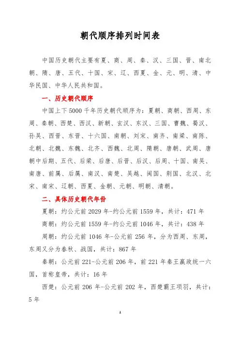 朝代顺序排列时间表