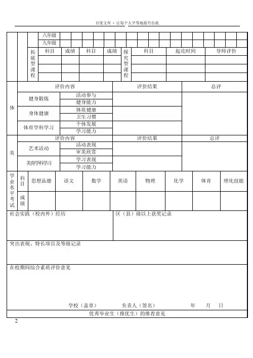 中学生综合素质评价表(3份)