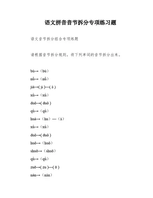 语文拼音音节拆分专项练习题