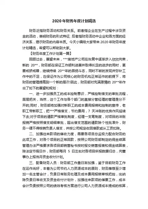 2020年财务年度计划精选
