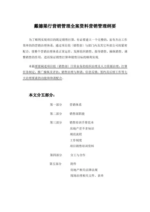 戴德梁行营销管理全案资料营销管理纲要