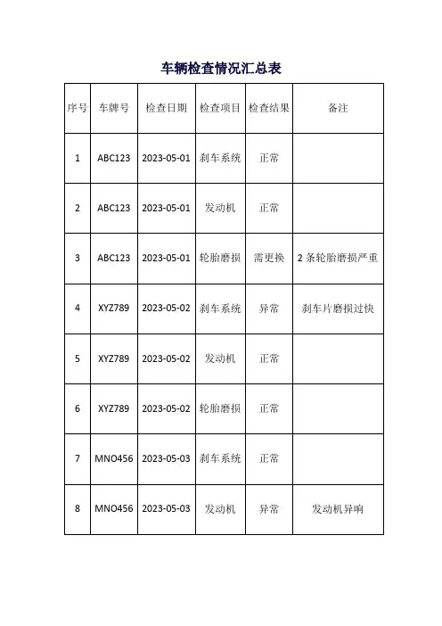 车辆检查情况汇总表