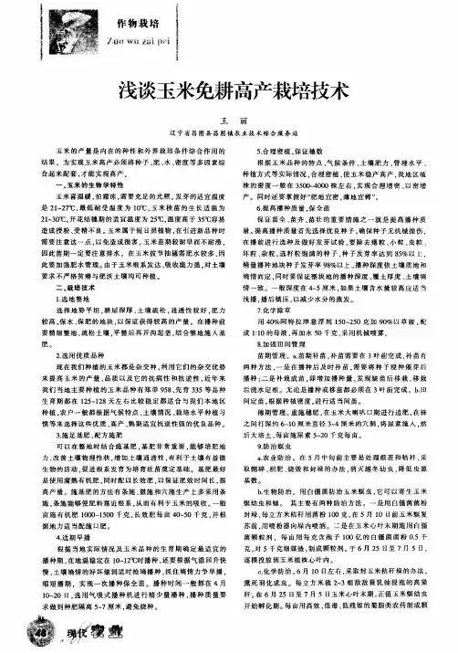 浅谈玉米免耕高产栽培技术