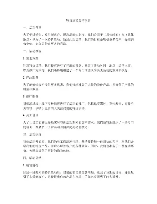 特价活动总结报告