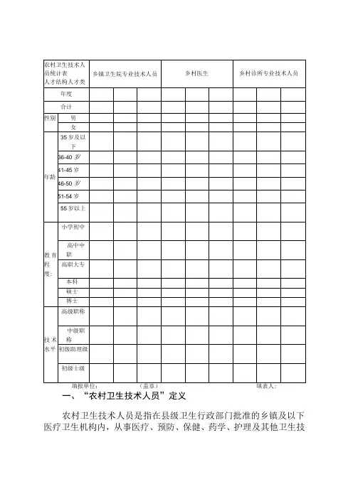 农村卫生技术人员统计表