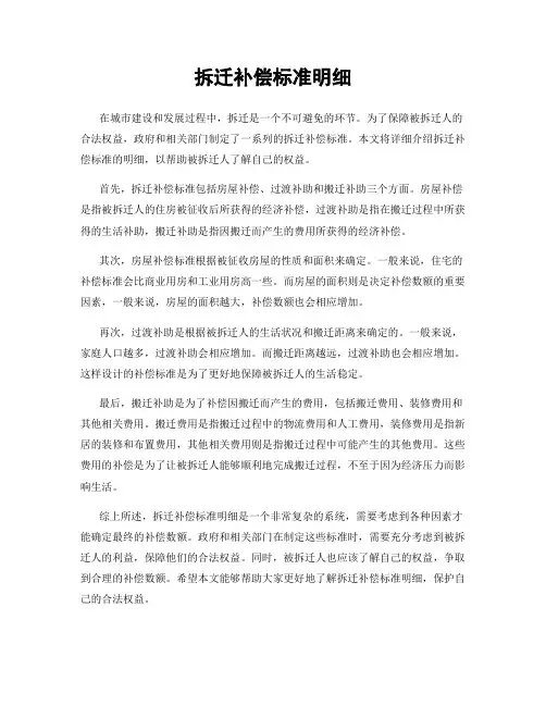 拆迁补偿标准明细