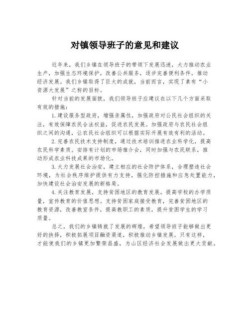 对镇领导班子的意见和建议