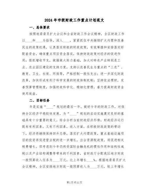 2024年市级财政工作重点计划范文(二篇)