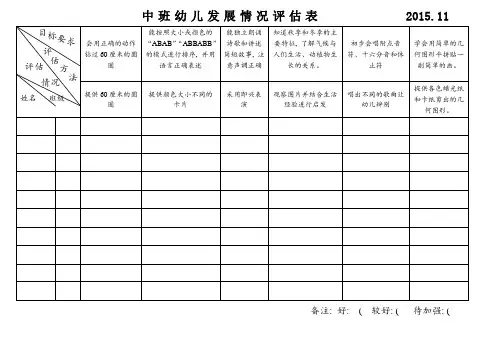 中班幼儿发展情况评估表(11月)