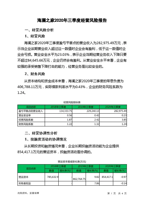 海澜之家2020年三季度经营风险报告