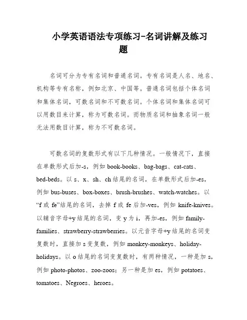 小学英语语法专项练习-名词讲解及练习题