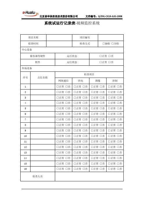 系统试运行记录表-视频监控系统