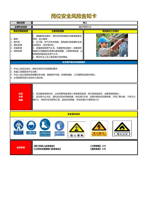 电工岗位安全风险告知卡