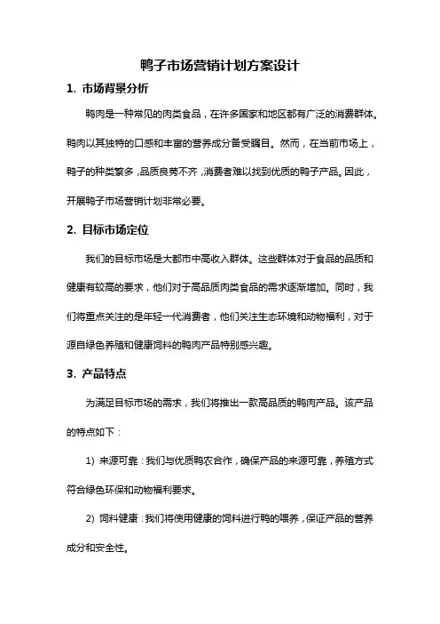 鸭子市场营销计划方案设计