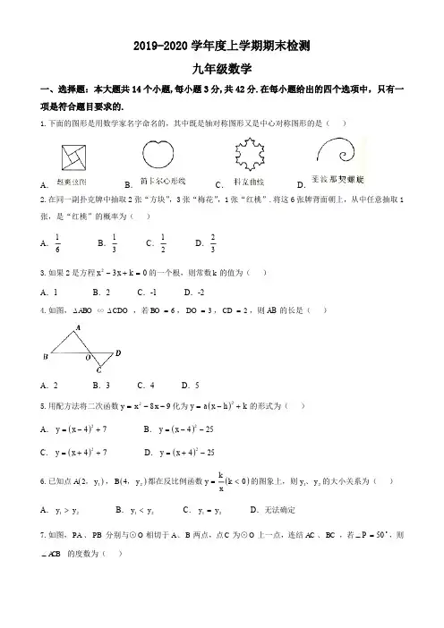 201-2020山东临沂费县九年级上数学期末试题