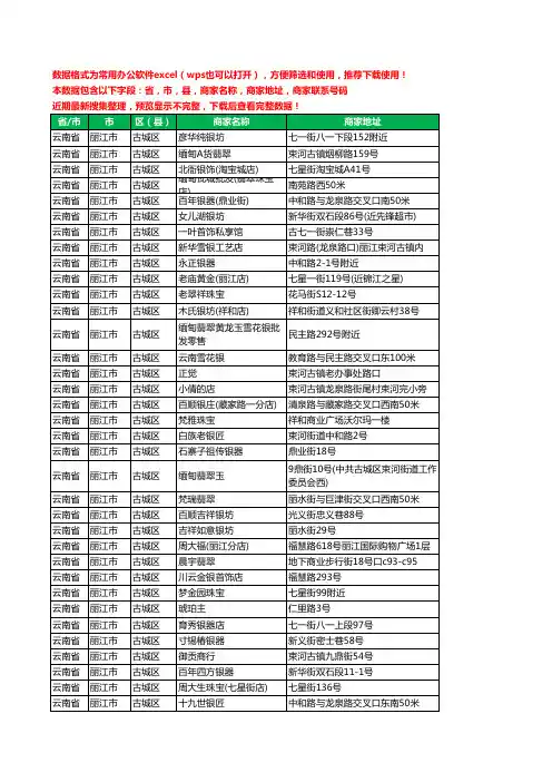 2020新版云南省丽江市古城区珠宝工商企业公司商家名录名单黄页联系电话号码地址大全298家