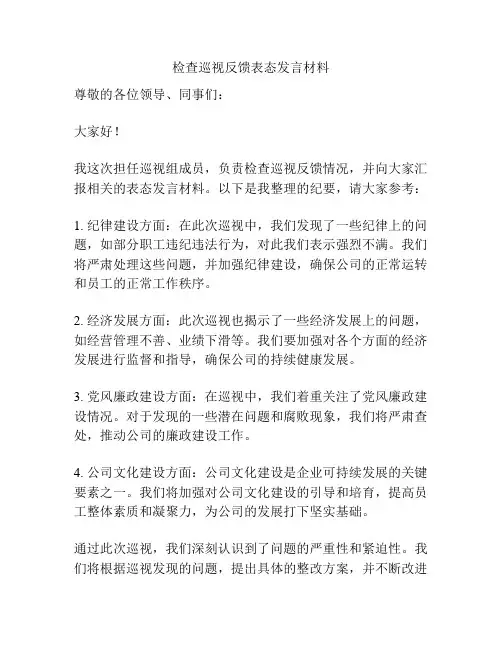 检查巡视反馈表态发言材料