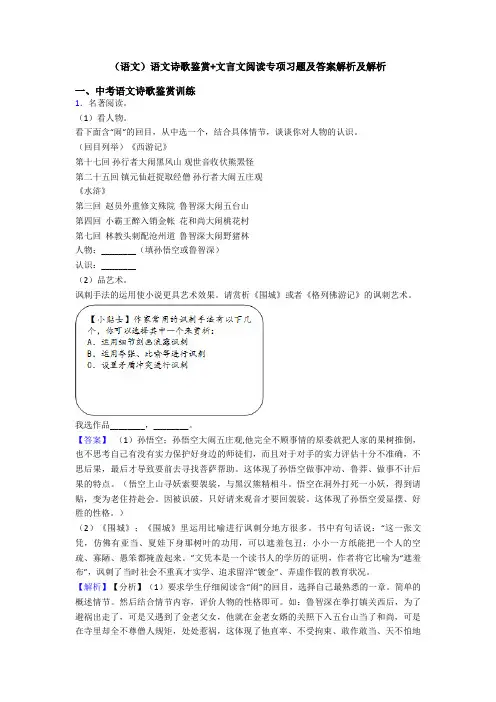 (语文)语文诗歌鉴赏+文言文阅读专项习题及答案解析及解析 (3)