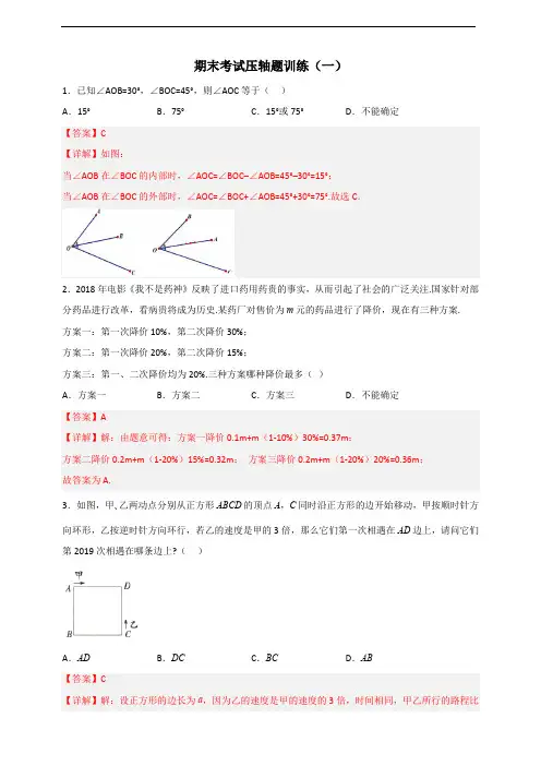 2022-2023人教版七上数学期末考试压轴题集训(一)(解析版)