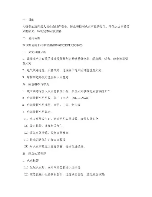 油漆库房着火应急预案