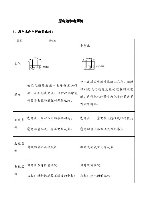 高中化学原电池和电解池全面总结超全版