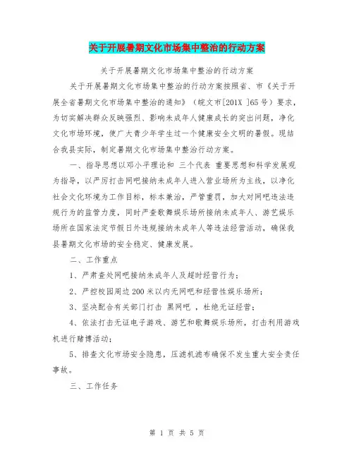 关于开展暑期文化市场集中整治的行动方案