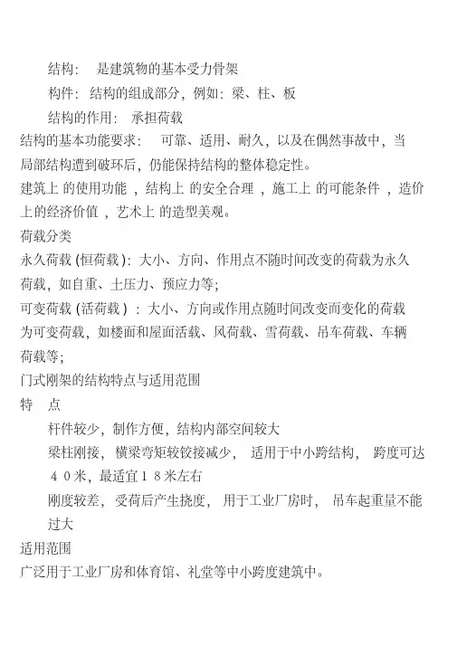 建筑结构选型复习参考要点