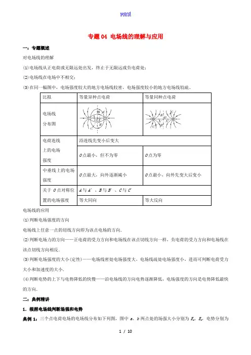 高一物理 电学专题提升 专题04 电场线的理解及应用-人教版高一全册物理试题