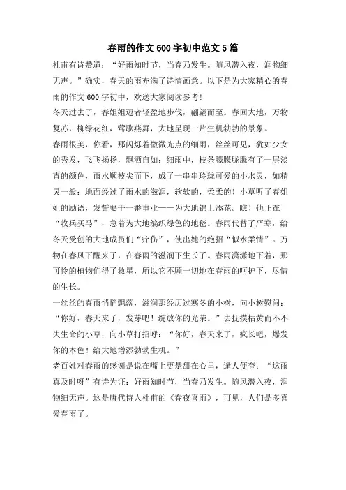 春雨的作文600字初中范文5篇