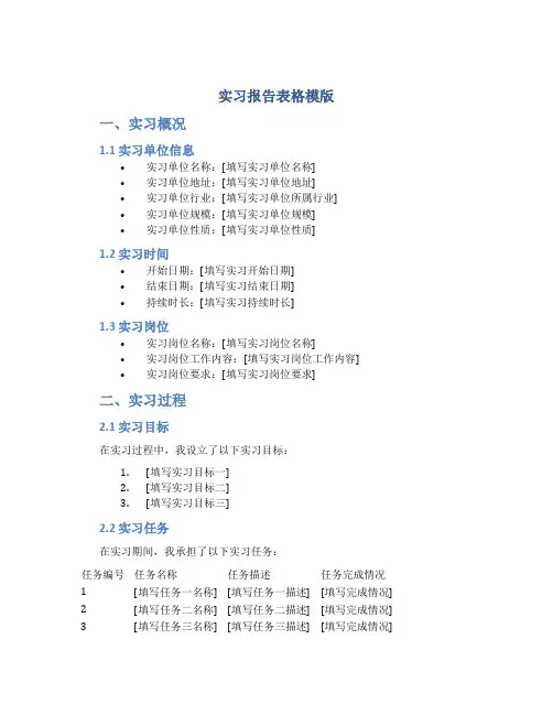 实习报告表格模版