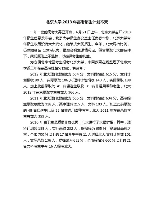 北京大学2013年高考招生计划不变