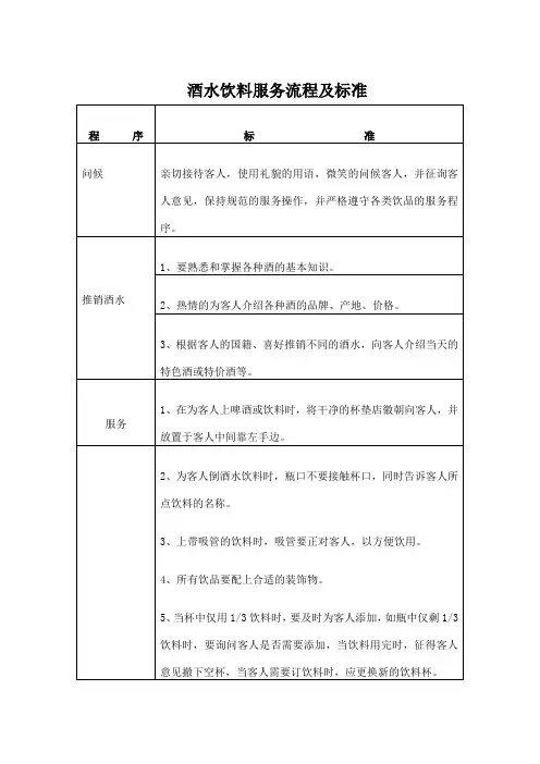 酒水饮料服务流程及标准(行业标准)