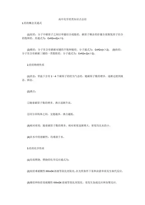 高中化学烃类知识点总结