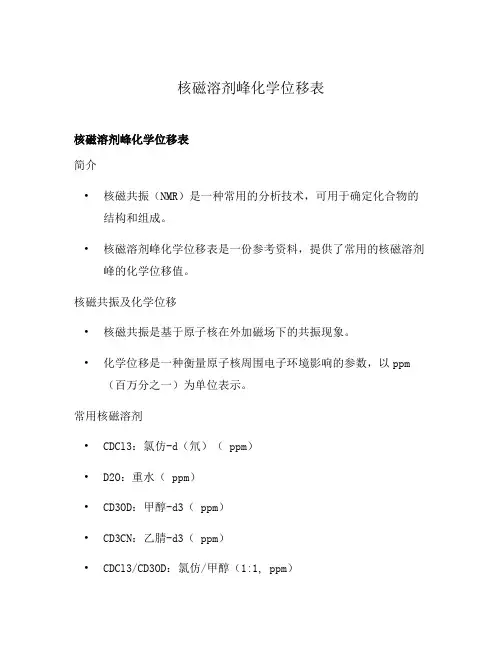 核磁溶剂峰化学位移表