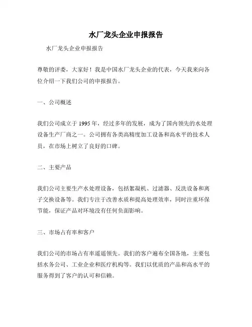 水厂龙头企业申报报告