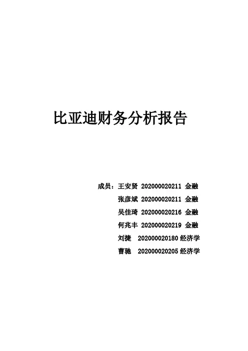 比亚迪上市公司财务分析报告