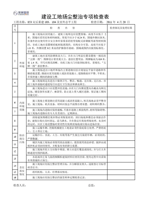 扬尘整治专项检查表