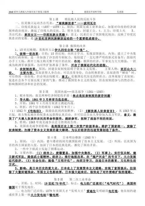 最新部编人教版九年级历史(下册)复习提纲(打印背诵)
