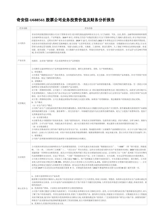 奇安信-U688561股票公司业务投资价值及财务分析报告