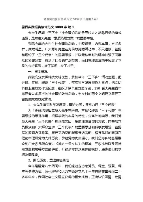 暑假实践报告格式范文3000字（通用3篇）