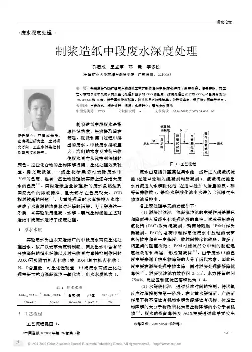 制浆造纸中段废水深度处理