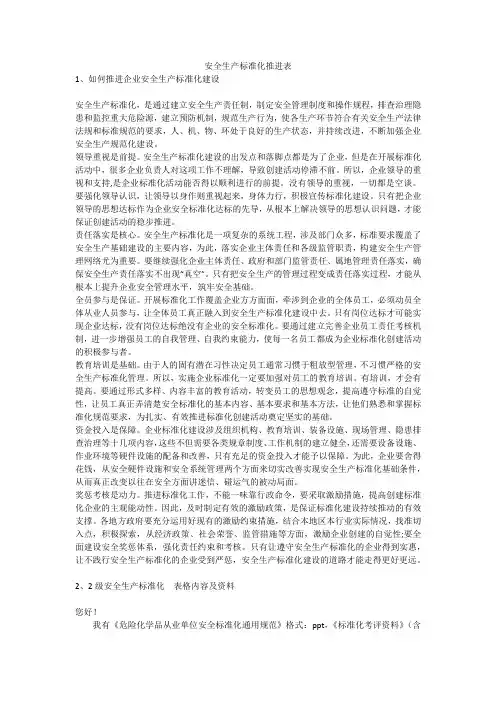 安全生产标准化推进表安全生产