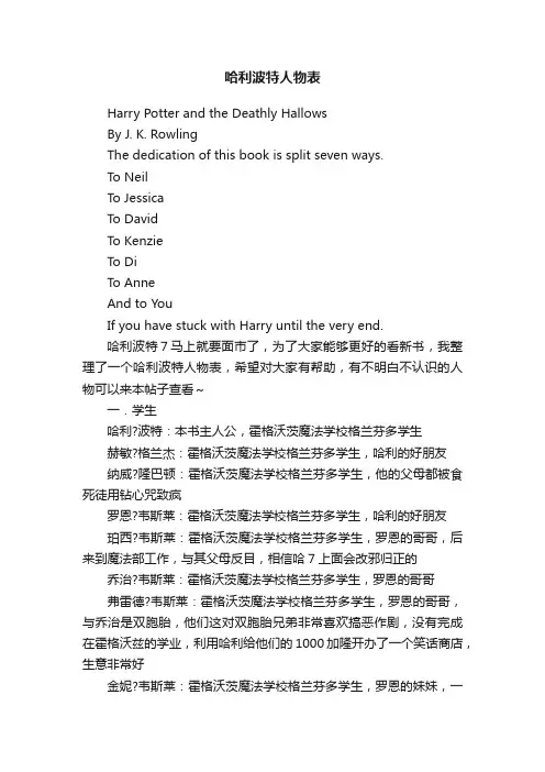 哈利波特人物表