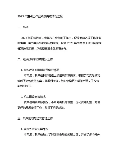 2023年重点工作业 绩及完成情况汇报
