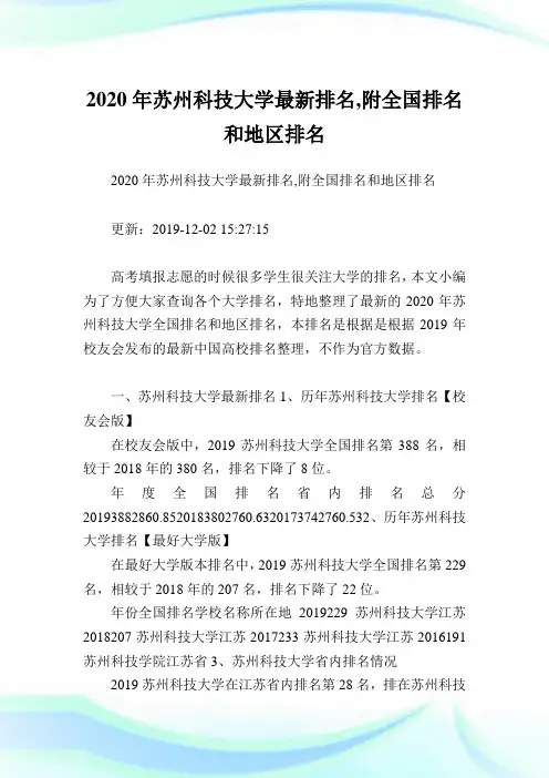 2020年苏州科技大学最新排名,附全国排名和地区排名.doc