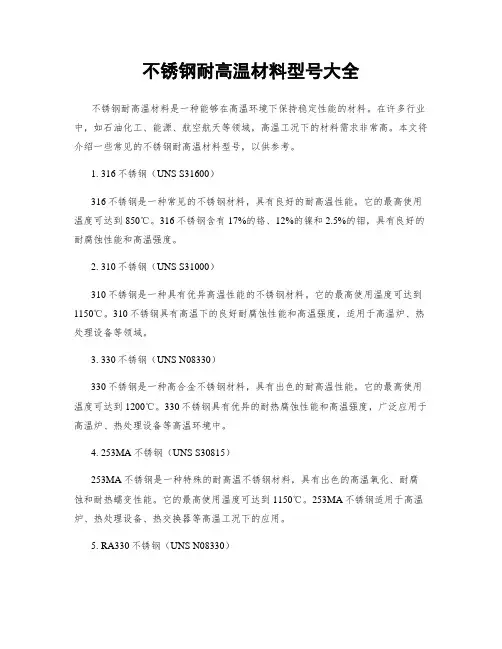 不锈钢耐高温材料型号大全