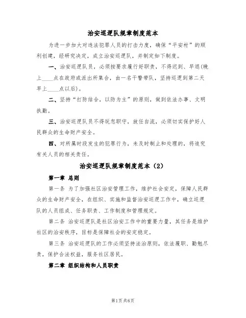 治安巡逻队规章制度范本(3篇)