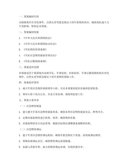 军需应急物资保障预案