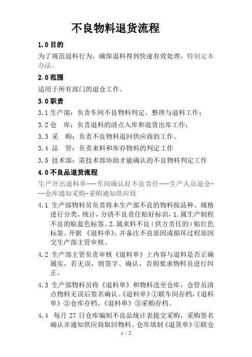 不良物料退货处理流程