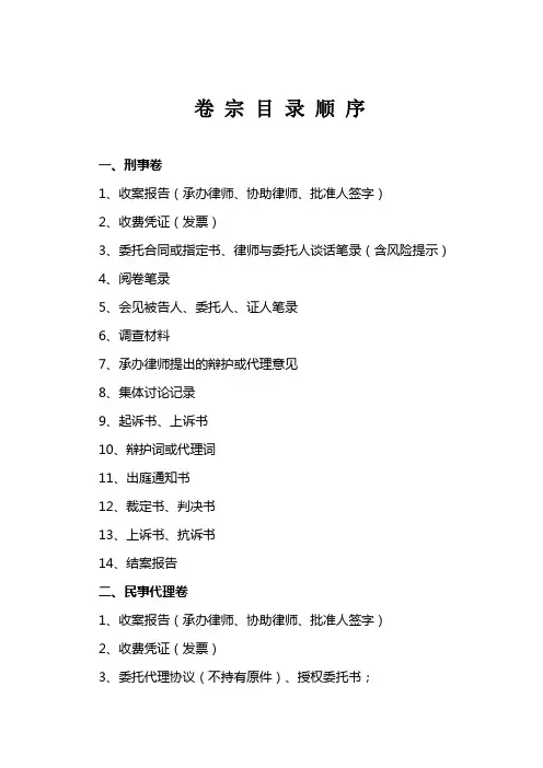 卷 宗 目 录 顺 序(参考)